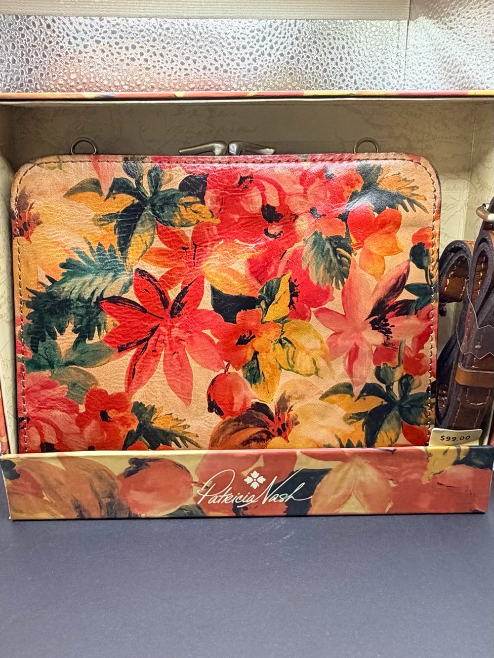 Patricia Nash Floral Leather Crossbody - Red, Coral, Yellow, Green